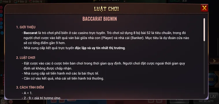 Hướng Dẫn Cách Chơi Baccarat BigWin Tại BomWin Chi Tiết Cho Người Mới